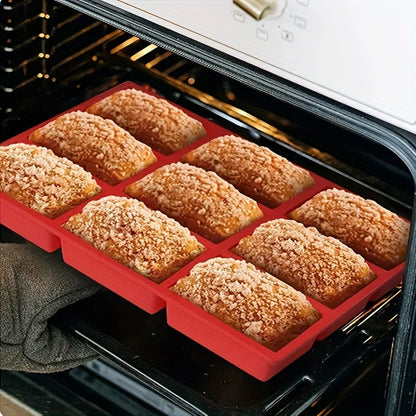 Mini Rectangle Loaf Pan - 12.2''x8.3'' 9-Cavity Silicone Baking Mold for Mini Cakes, Bread, Meatloaf, Cornbread, Brownies, Muffins, Soap Making - Non-Stick, Flexible, Durable, Dishwasher Safe