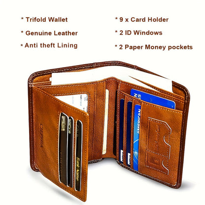 1pc Genuine Leather RFID Blocking Wallet for Men - Retro Thin Short ID & Credit Card Holder, Multi-Functional Gift for Valentine's Day