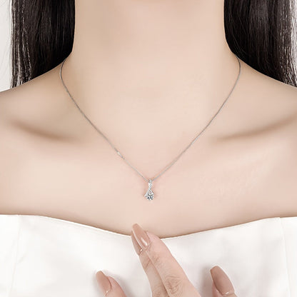 2 Piece Set 925 Sterling Silver Moissanite Pendant Necklace & Ring Earrings - Elegant Fashion Accessories, Perfect Daughter's Birthday, Christmas & Party Gift