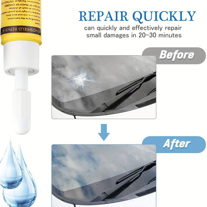 Windscreen Repair Kit - Nano Crack and Chip Repair Fluid, Car Windscreen Tool for Chip and Crack Repair, Yellow