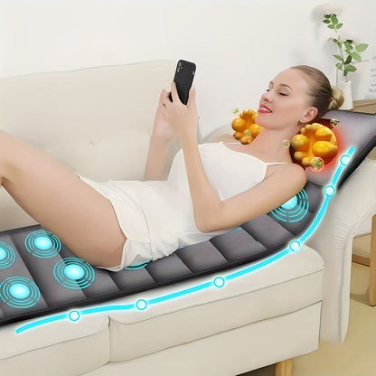 Ultimate Relaxation Massage Mattress – 10-Zone Vibration, Neck Kneading and Hot Waist Compress, Safe 12V Power