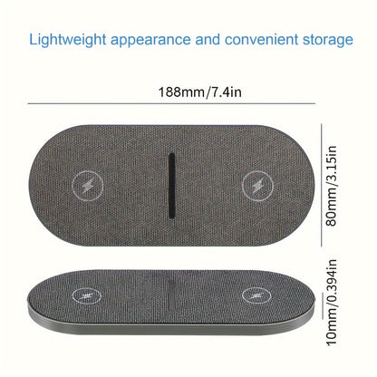 Dual Wireless Charger Pad 2 in 1 – Fast Charging Mat for iPhone 15/14/13/12/11, AirPods 3/2/Pro, Samsung Galaxy S23/S22/S21 & Note, Galaxy Buds