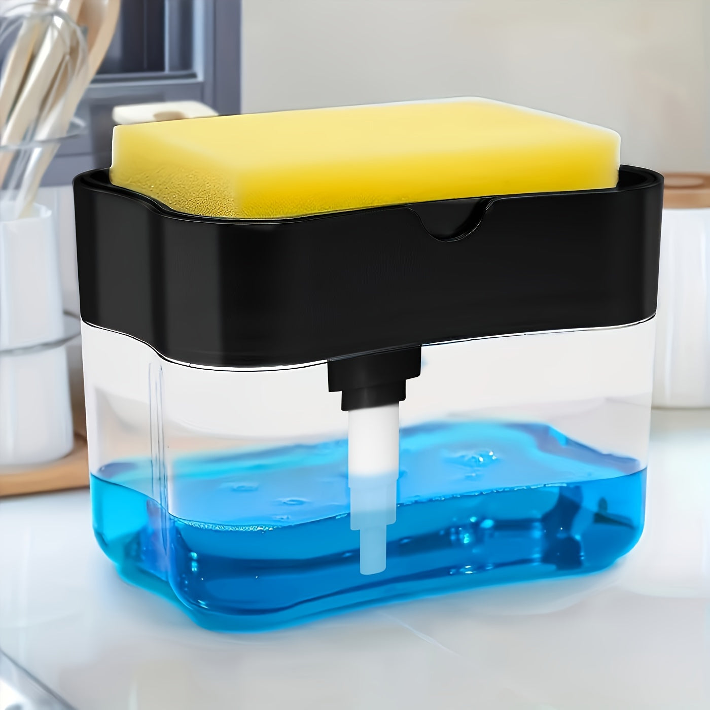 Dish Soap Dispenser and Sponge Holder - Metallic Silver, For Hotel Kitchen Sink, No Sponge Included, 0.37lb