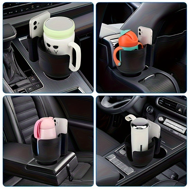 Adjustable Car Cup Holder Extender with Phone Mount – Fits Most Vehicles, Compatible with 32oz and 40oz Bottles and Large Cups