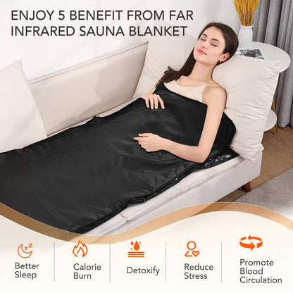 Portable Far Infrared Sauna Blanket - Home Sauna Accessory for Detox and Relaxation, 20-60 Minute Timer, 6ft x 2.6ft Size, Remote Control