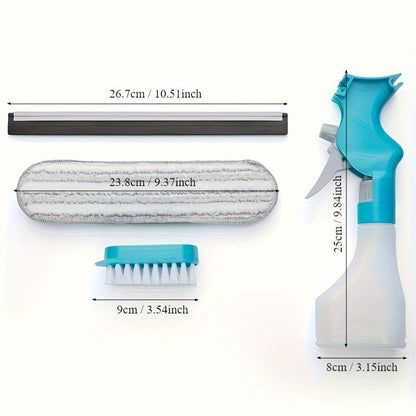 4 in 1 Glass Cleaning Wizard – Scraping, Wiping, Scrubbing and Spraying Tool for Streak-Free Bathroom, Mirror, Window, Glass and Tile Cleaning – Home and Office