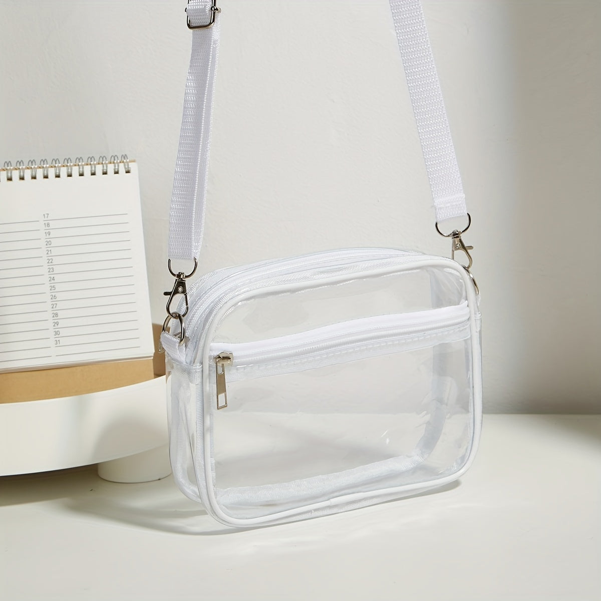 Stadium-Approved Clear Crossbody Bag – PVC Concert and Sporting Event Bag for Men and Women – Reusable, Water-Resistant, Easy-to-Clean with Adjustable Strap for Hands-Free Convenience