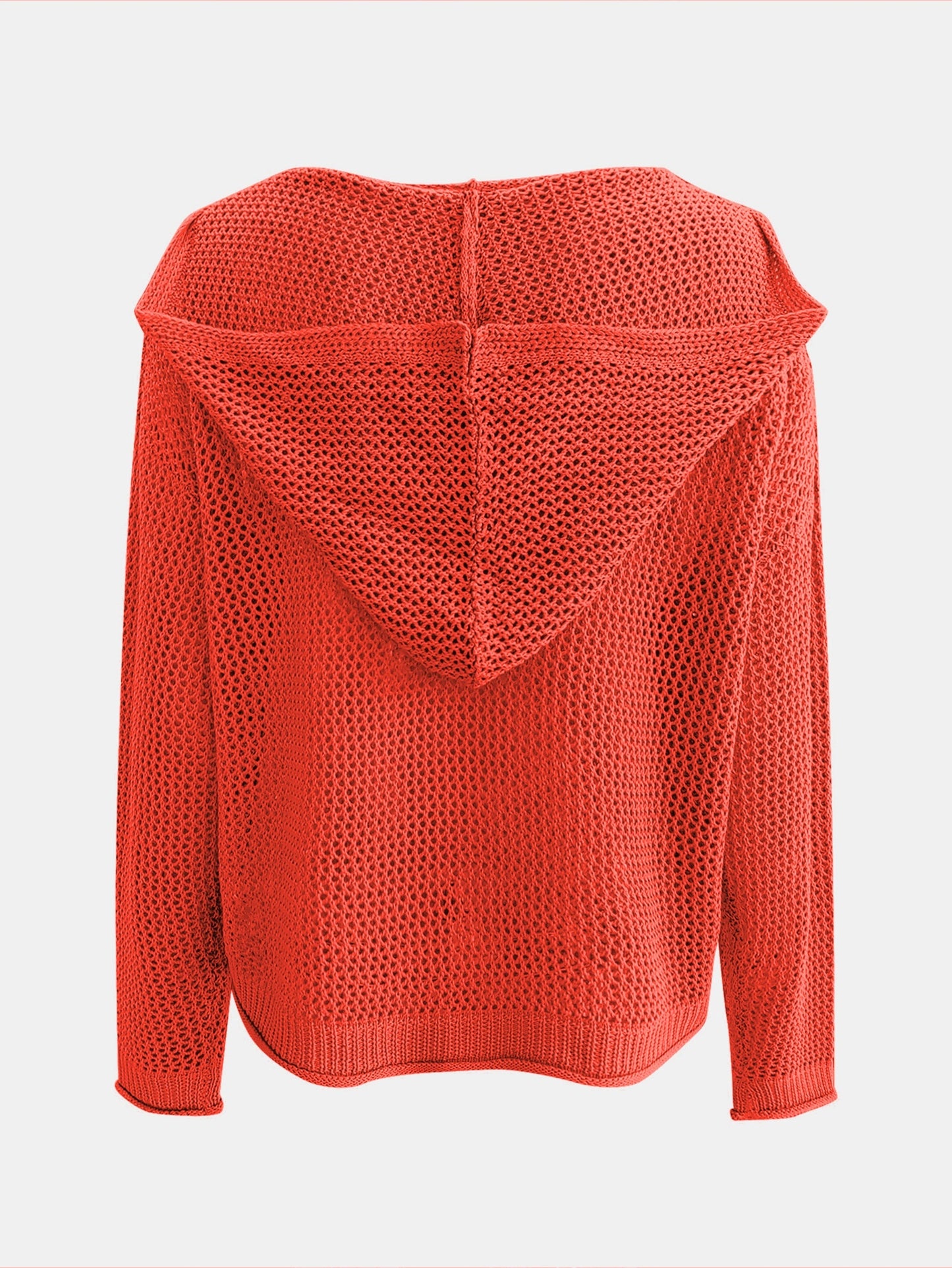 Solid Color Hooded Pullover Sweater – Casual Long Sleeve Cut-Out Knitted Sweater for Spring and Summer – Women's Clothing