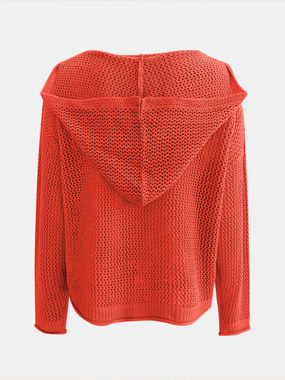 Solid Color Hooded Pullover Sweater – Casual Long Sleeve Cut-Out Knitted Sweater for Spring and Summer – Women's Clothing