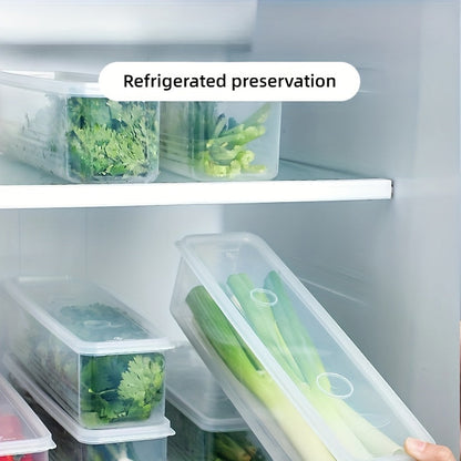 4 Pack Long Rectangular Food Storage Containers - Reusable Plastic Organizer Boxes with Lid for Scallions, Garlic, Noodles and More