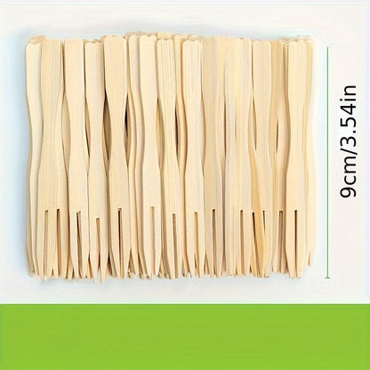 Sustainable Bamboo Forks - 100/200PCS, 3.5" Disposable Mini Food and Cocktail Picks for Weddings and Parties