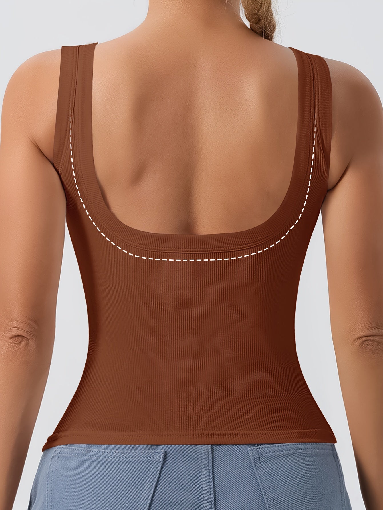Women's 3-Piece Ribbed U-Back Tank Tops – Slim Fit with Removable Pads, Solid Colors, Casual Layering and Outerwear Camisoles