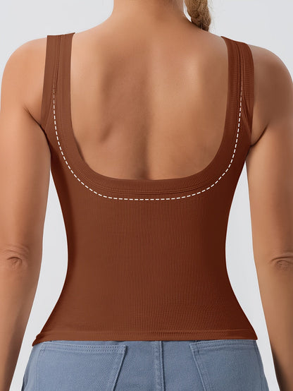 Women's 3-Piece Ribbed U-Back Tank Tops – Slim Fit with Removable Pads, Solid Colors, Casual Layering and Outerwear Camisoles