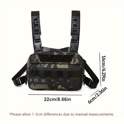 Men's Camouflage Fishing Vest Bag - Water-Resistant Nylon, Zipper Closure, Random Printing - Portable, Lightweight for Mountaineering, Camping, Hiking, Outdoor Adventures