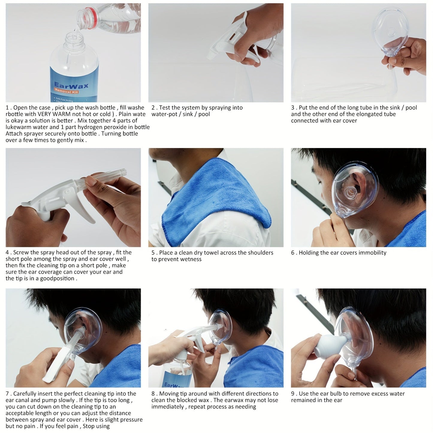 Ear Wax Removal Tool Kit - Reusable Ear Cleaner with Wash Bottle System, Safe and Easy Ear Wax Remover for Adults and Elders
