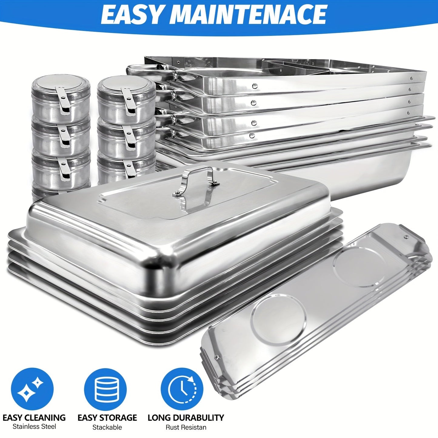 8QT Rectangle Stainless Steel Chafing Dish Buffet Set - Food Warmer Kit with Lids, Pans, and Fuel Holders - Durable, Easy-to-Clean for Restaurant, Catering, Parties, and Weddings