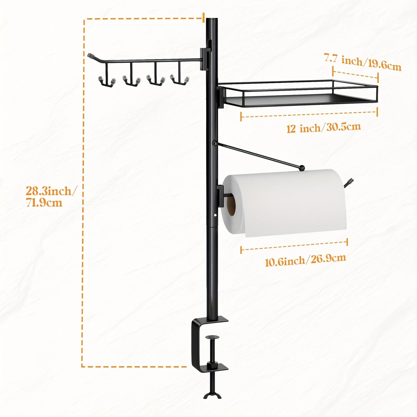 3 in 1 Grill Caddy - Black Iron with 8 Hooks, Condiment Caddy, and Paper Towel Holder for Outdoor Kitchen Storage and Organization