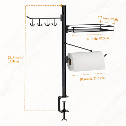 3 in 1 Grill Caddy - Black Iron with 8 Hooks, Condiment Caddy, and Paper Towel Holder for Outdoor Kitchen Storage and Organization