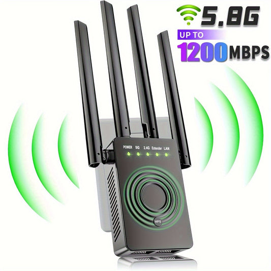 2023 Fastest WiFi Extender - Dual Band 2.4/5.8GHz Internet Booster, 1200Mbps Signal Amplifier, Covers 12,000 Sq.Ft. and Supports 100+ Devices