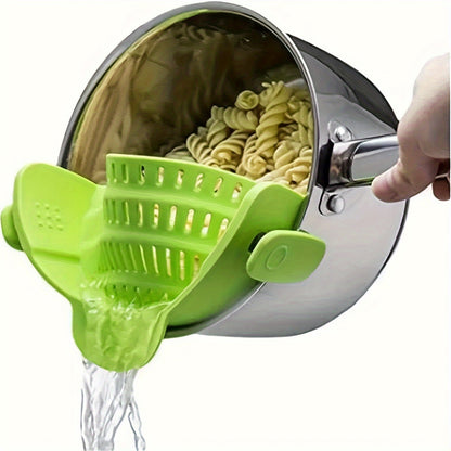 Adjustable Silicone Pot Strainer – 1pc Clip-On Strainer for Pots, Pans, and Bowls – Handheld Drainer for Noodles, Pasta, Veggies – Kitchen Food Strainer and Colander