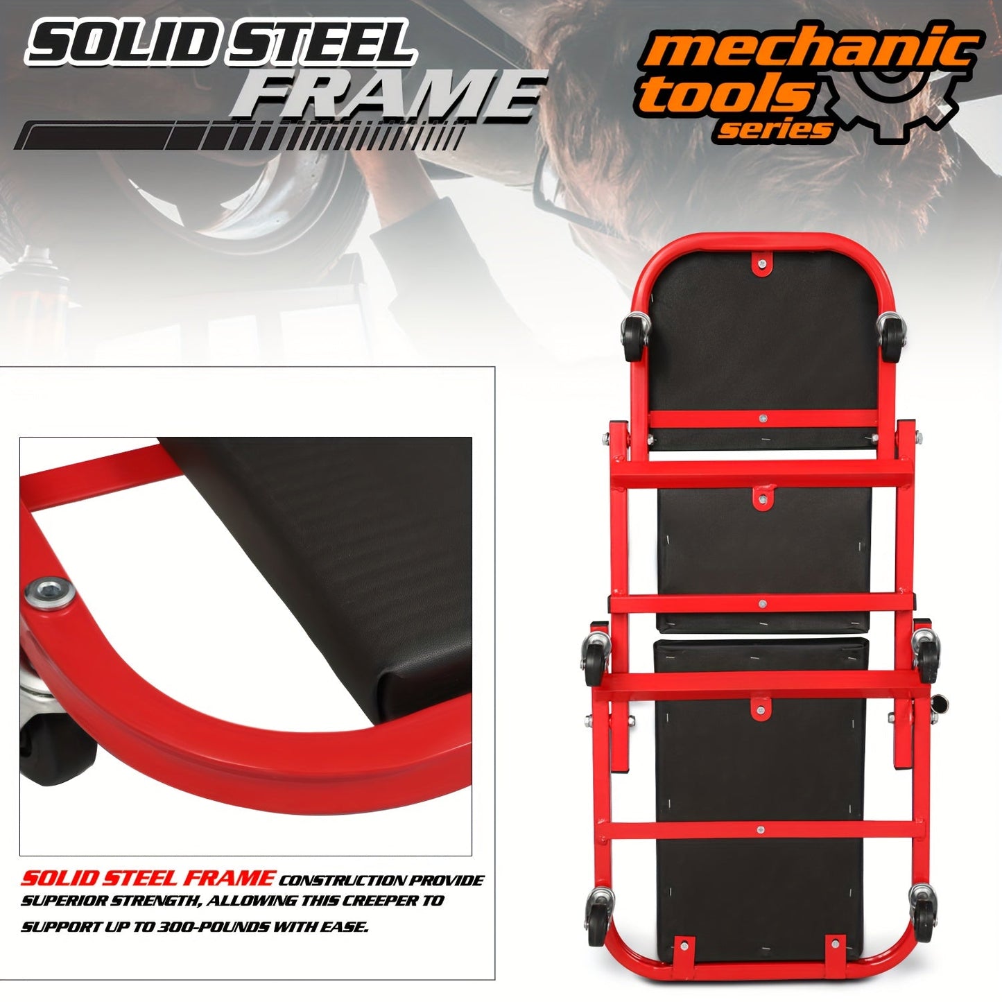 36-Inch 2-in-1 Rolling Folding Mechanic Creeper - Heavy-Duty with Casters, 330 lbs Weight Capacity