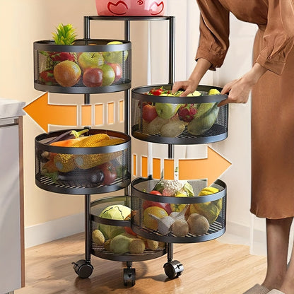 Rotating Kitchen Storage Rack – Easy Assembly Multi-Layer Fruit and Vegetable Organizer, Metal Material for Home and Living Room Kitchen Organization