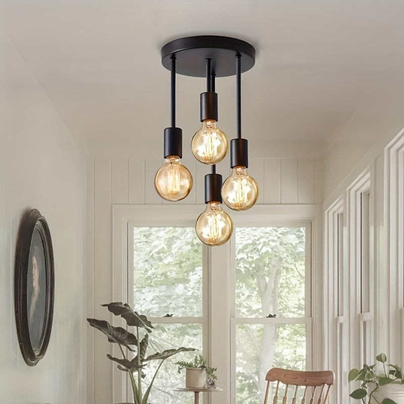 Black 4 Lamp Ceiling Pendant Light – Modern Satellite Design with E27 Bulb Base, Ideal for Bedroom, Kitchen, Living Room, & Corridor (Bulbs Not Included)