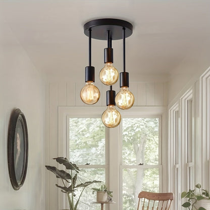 Black 4 Lamp Ceiling Pendant Light – Modern Satellite Design with E27 Bulb Base, Ideal for Bedroom, Kitchen, Living Room, & Corridor (Bulbs Not Included)