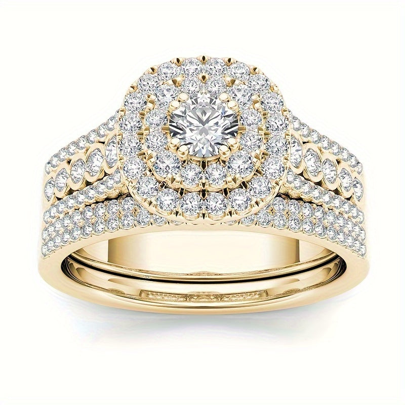4 Style Golden Zirconia Ring Set for Engagement & Anniversary - Exquisite Synthetic Jewelry Gift
