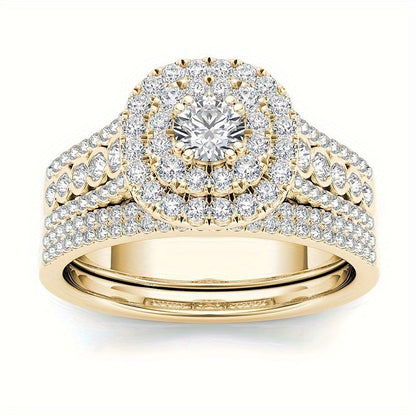 4 Style Golden Zirconia Ring Set for Engagement & Anniversary - Exquisite Synthetic Jewelry Gift