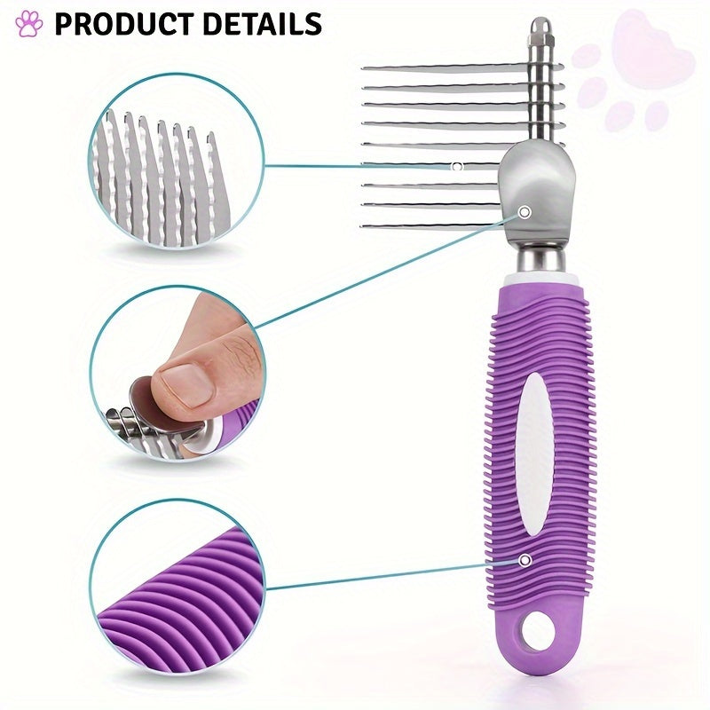 Pet Dematting Rake Comb Brush - Detangle Matted Undercoat for Dogs with Steel Safety Blades