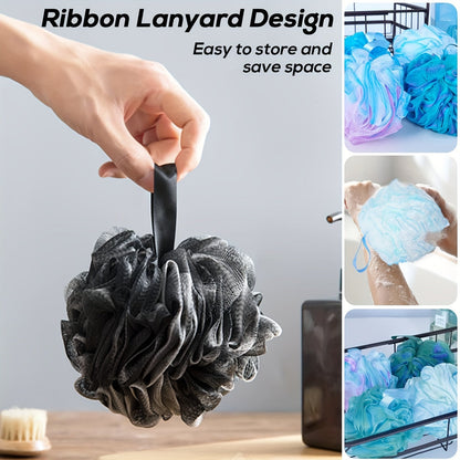 Set of Flower Loofah Sponges - Gentle Mesh Pouf Exfoliating Body Scrubbers with Hanging Ribbon, Skin-Friendly Bath Tools for Men and Women