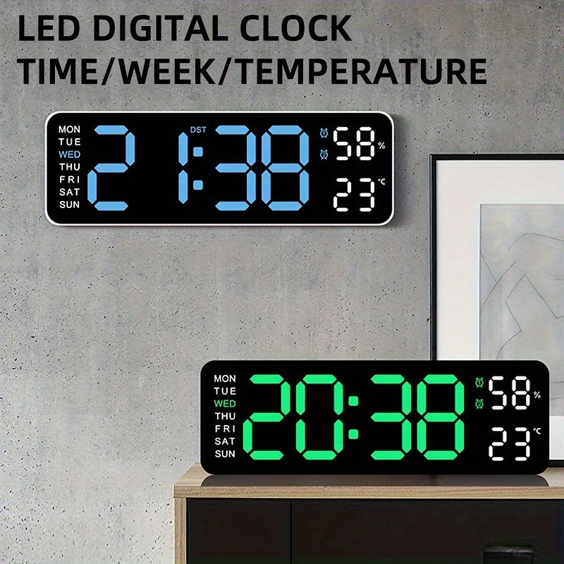Luminous Large Screen LED Alarm Clock - Week, Temperature, Humidity, Timer Display - Modern Bedroom, Living Room, Office Decor