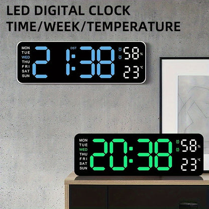Luminous Large Screen LED Alarm Clock - Week, Temperature, Humidity, Timer Display - Modern Bedroom, Living Room, Office Decor