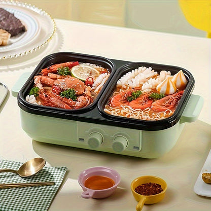 2-in-1 Electric Barbecue Grill and Hot Pot - 1300W Non-Stick Mini Boiler for Korean BBQ, Shabu Shabu, Soup - Ideal for 1-3 People, Includes Kitchen Accessories