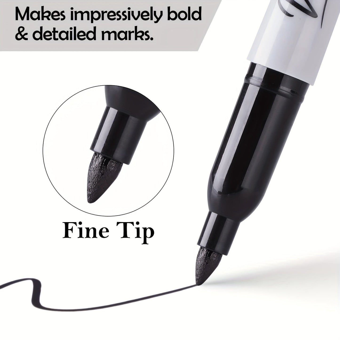 10pcs Black Permanent Markers - Fine Tip, Waterproof, Smear-Proof, Quick-Drying