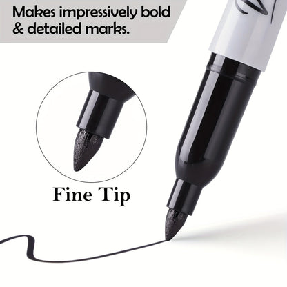 10pcs Black Permanent Markers - Fine Tip, Waterproof, Smear-Proof, Quick-Drying