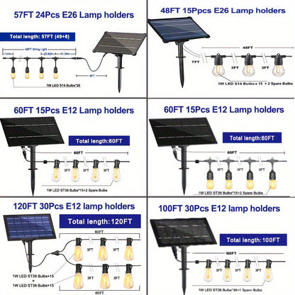 STRIGHT Solar String Lights – 120FT/100FT/60FT/57FT/48FT/25FT Outdoor Weatherproof LED Edison Bulbs with Remote – Solar Powered for Patios, Backyards, Fences, Halloween, and Christmas Decorations