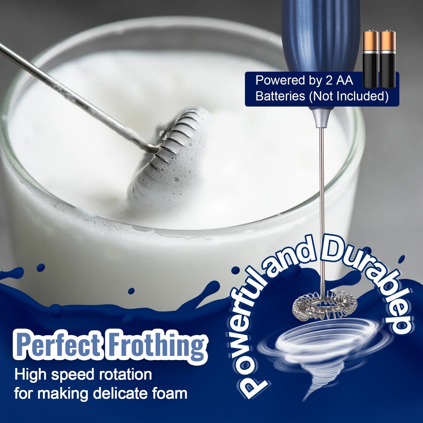 1pc Lalayuan Electric Milk Frother - Mini Battery-Operated Stainless Steel Drink Mixer, Handheld Whisk for Coffee, Latte, Cappuccino, Chocolate & Matcha (Batteries Not Included)