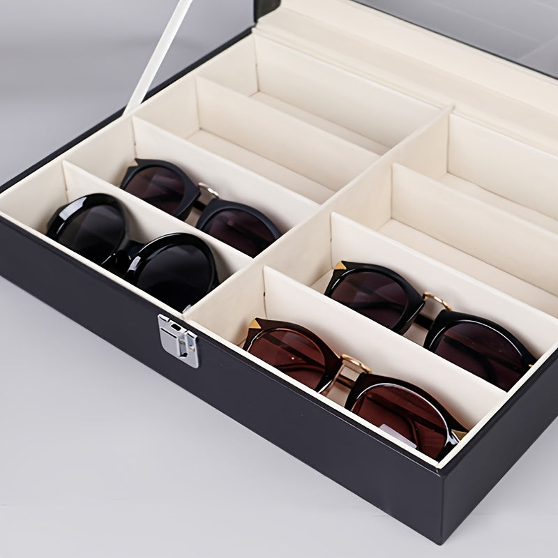 PU Leather Eyeglass Storage Box - Rectangular Organizer Case with Fabric Interior and Secure Closure for Glasses, Watches, and Jewelry