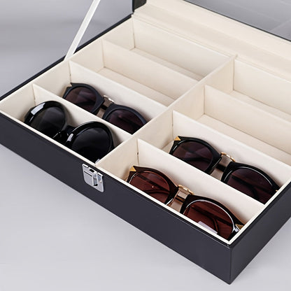 PU Leather Eyeglass Storage Box - Rectangular Organizer Case with Fabric Interior and Secure Closure for Glasses, Watches, and Jewelry