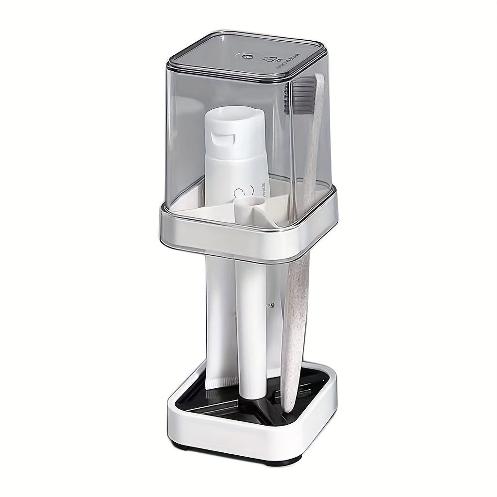 Toothbrush Holder Stand with Cover & Transparent Mouthwash Cup – Ideal for Bathrooms, Stores Toothpaste and Toothbrushes, Suitable for Home, Dormitory, School