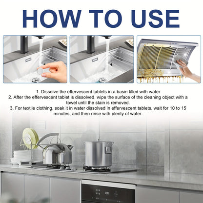 30pcs Multi-Purpose Cleaning Tabs - Stainless Steel Rust Remover & Stain Cleaner for Bathroom, Kitchen, and Restaurant