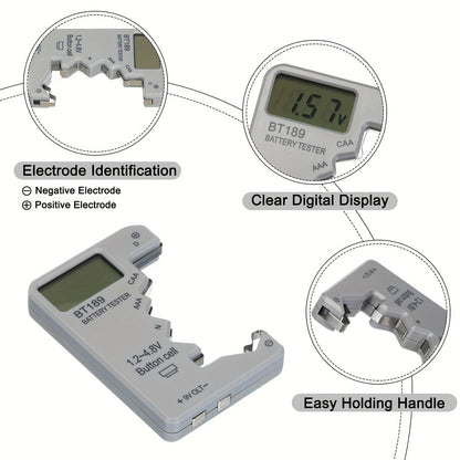 BT189 Digital Battery Tester – LCD Display for AA/AAA/9V/1.5V Button Cell – Battery Capacity Checker and Capacitance Diagnostic Tool