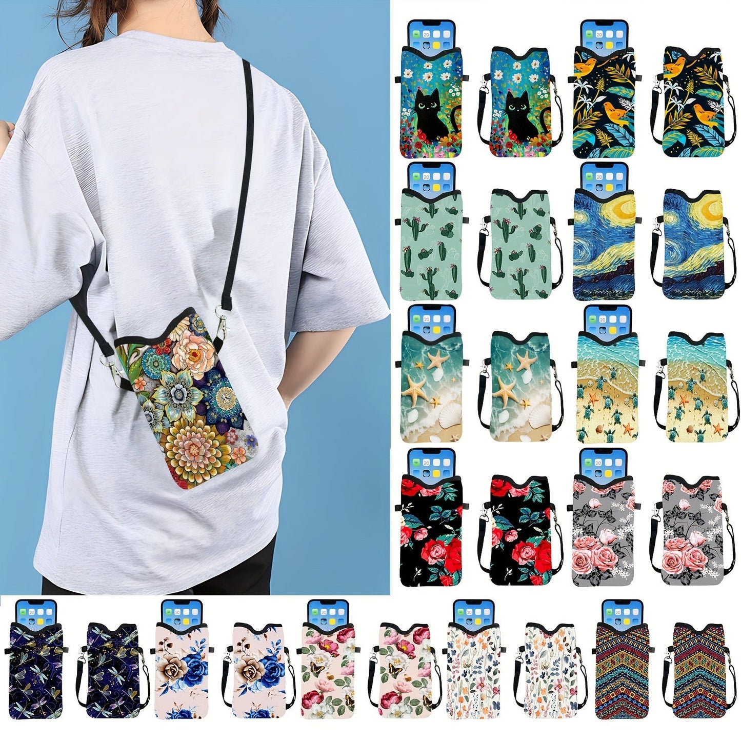 Shockproof Phone Pouch with Adjustable Lanyard - Versatile Print Design, Compatible with Multiple Models