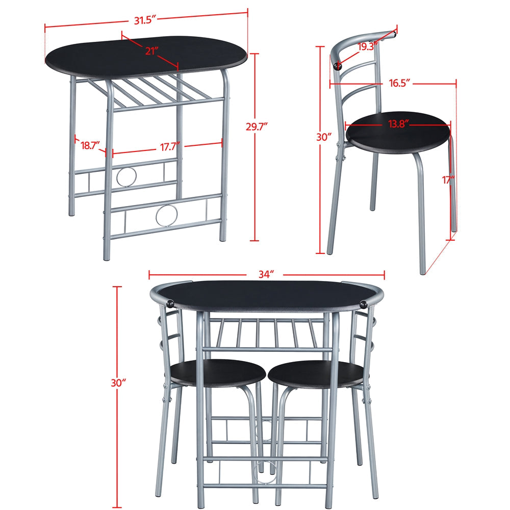 Costoffs Modern Round Compact Dining Table and 2 Chairs Set - Space-Saving Table Set for Kitchens, Apartments, and Dorm Rooms
