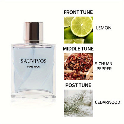 60ml Seductive Eau De Parfum for Men - Long-Lasting Lemon, Prickly Ash & Cedar Wood Fragrance, Perfect for Dating, Daily Use, and Christmas Gift