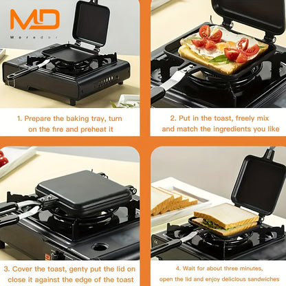 Deluxe Double-Sided Non-Stick Sandwich Maker - Grilled Sandwiches, Toast, Omelettes for Breakfast & Camping - Portable and Easy to Clean
