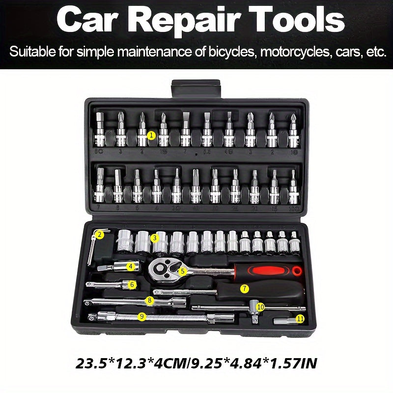 Car Repair Tools Set: Multi-Purpose Automotive Maintenance Kit with Ratchet Torque Wrench & Screwdrivers, Portable for Auto, Bike, and Motorcycle