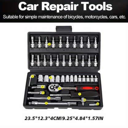 Car Repair Tools Set: Multi-Purpose Automotive Maintenance Kit with Ratchet Torque Wrench & Screwdrivers, Portable for Auto, Bike, and Motorcycle